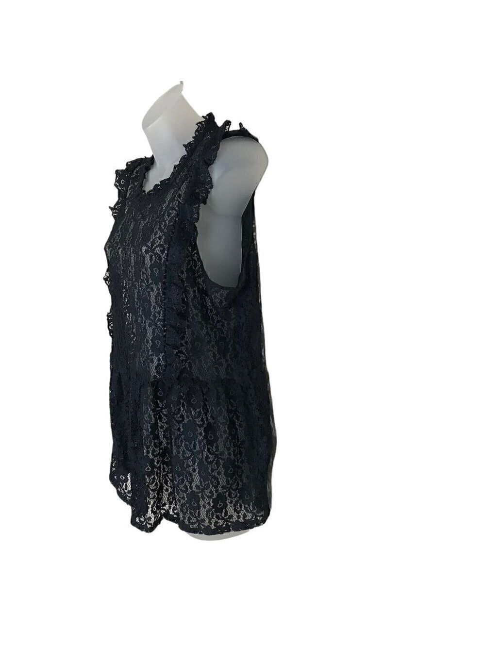 Harve Benard Black Lace With Ruffles Sleeveless Blouse Size M